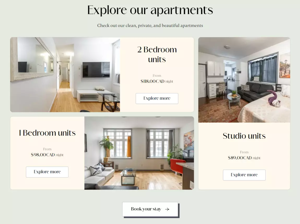 Units section of Suitestay Apartments Hotel website