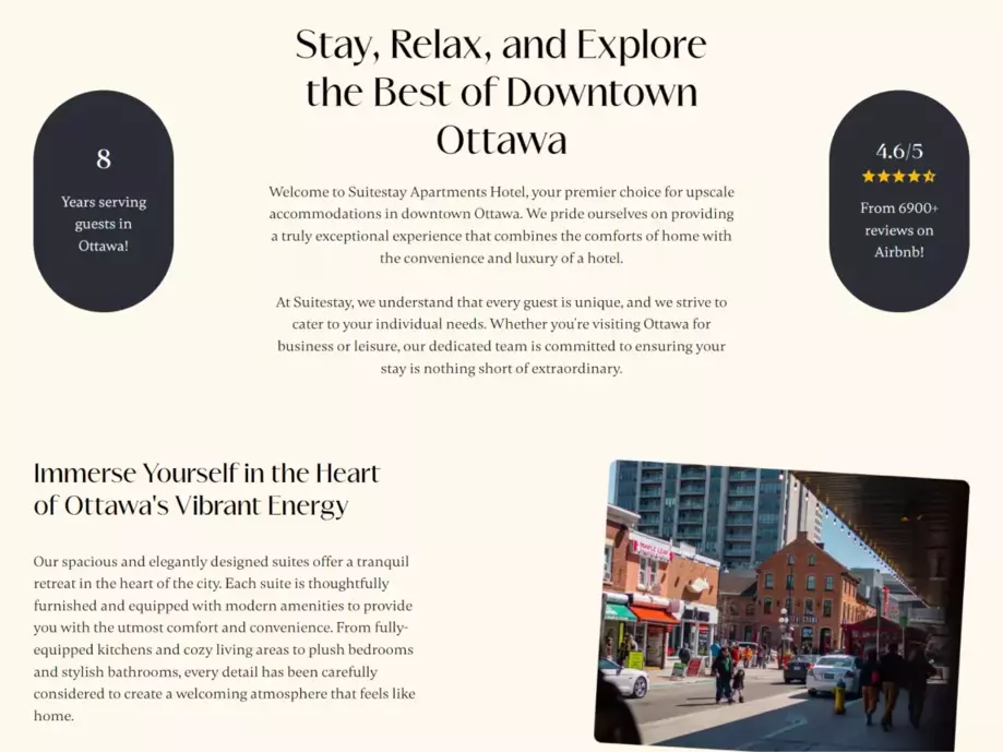 About section of Suitestay Apartments Hotel website