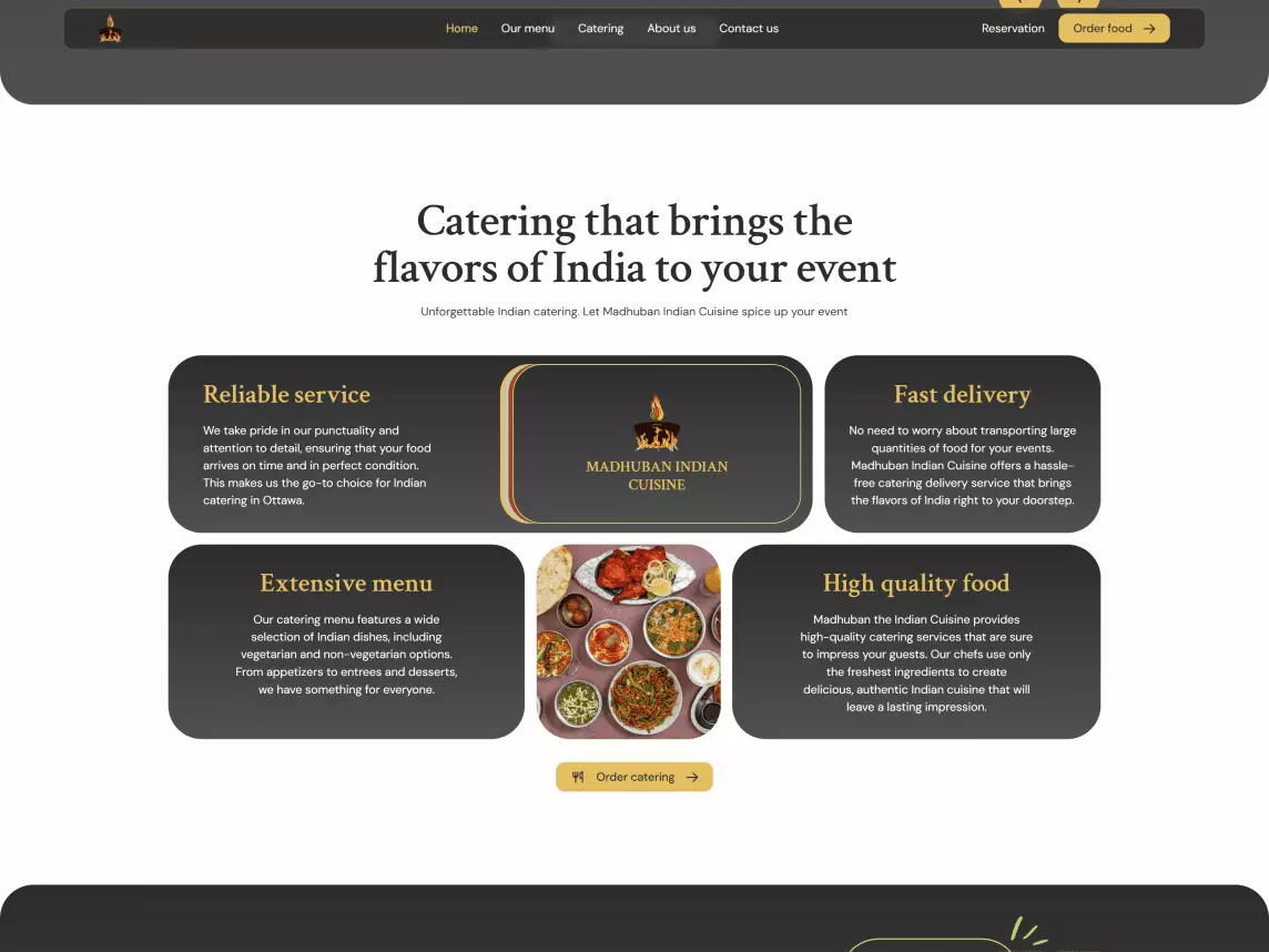 Catering section of Madhuban Indian Cuisine website